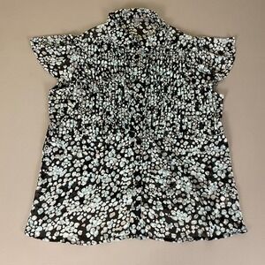Apt. 9 Blouse Top Woman's Plus Size 2X Black Blue Sheer Flutter‎ Sleeve Pleated